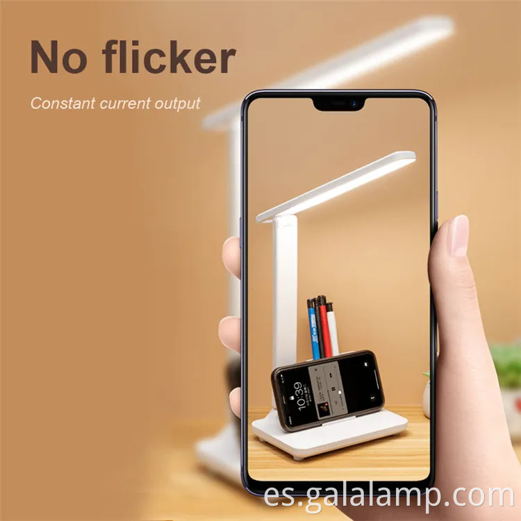 Lámpara de mesa plegable recargable moderna con soporte para bolígrafo